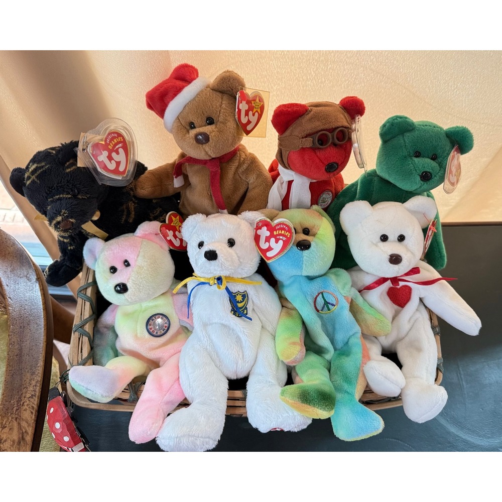 TY Beanie Babies Bear Lot of 8 Peace Valentino Erin Birthday PFC MWMT